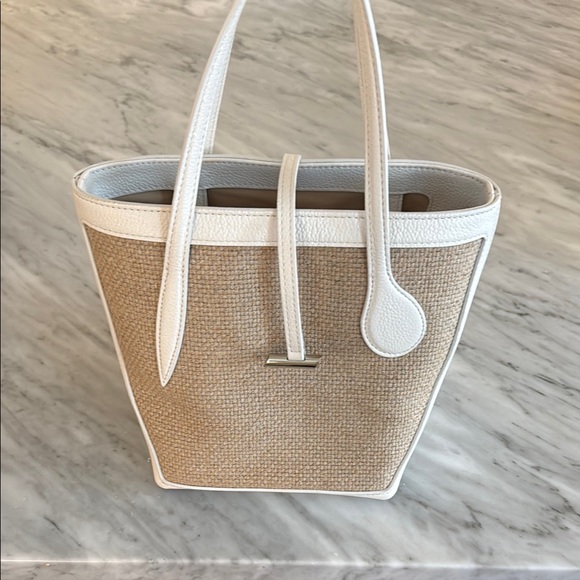 Little Liffner Handbags - Liffner Sprout Tote Mini White and Beige Tote Bag with Crossbody Strap